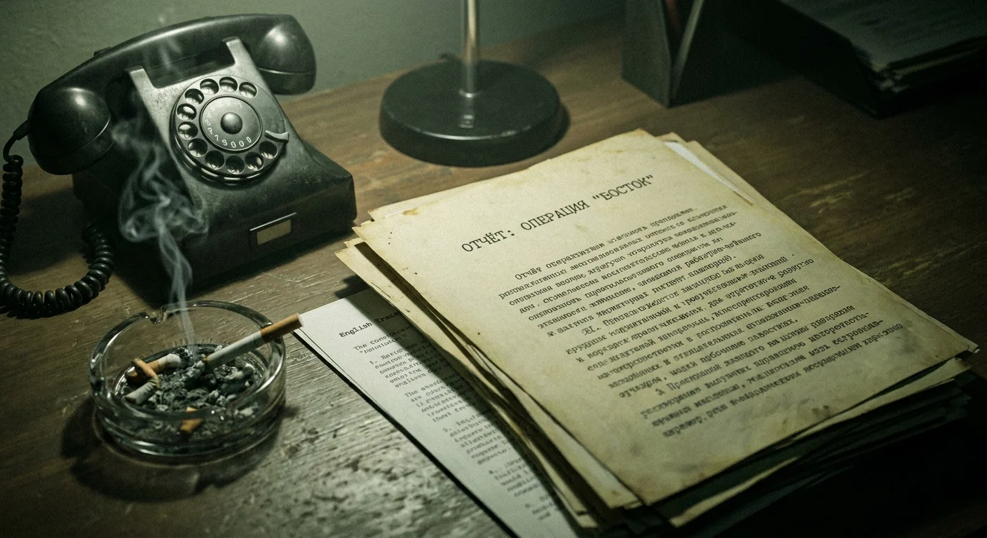 A 1960s-style desk with a rotary phone and the Khrushchev de-escalation letter during the Cuban Missile Crisis.